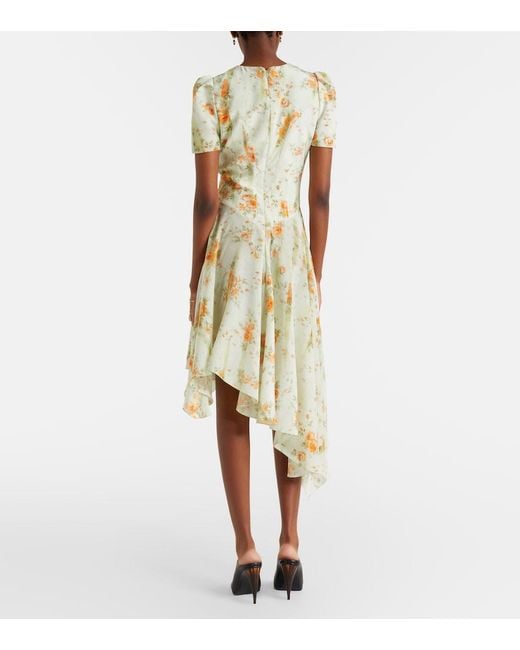 McQueen Metallic Floral Asymmetric Midi Dress