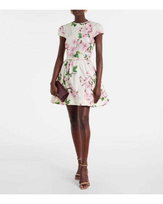 Oscar de la Renta Natural Floral Cotton-Blend Minidress