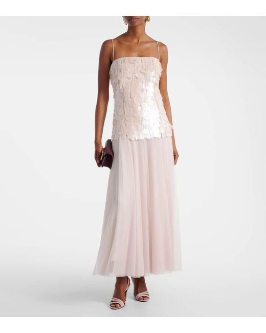 Abito Lungo Maxine Con Paillettes di Jonathan Simkhai in Natural