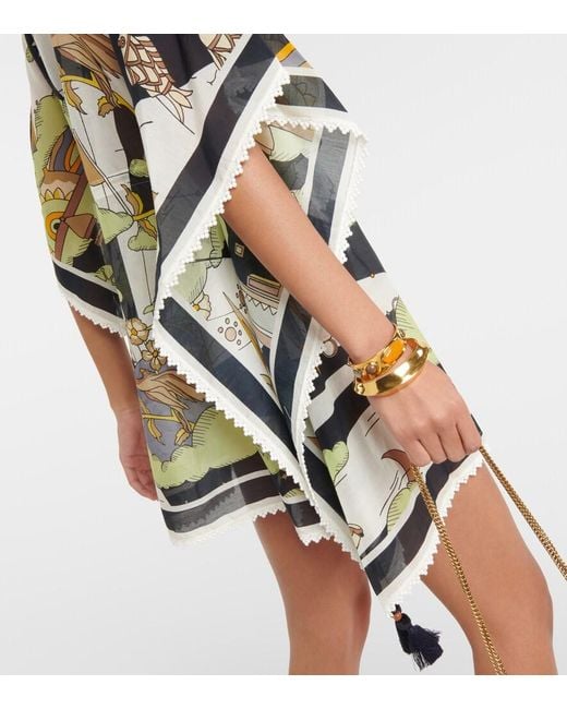 Tory Burch Green Printed Cotton And Silk Minidress