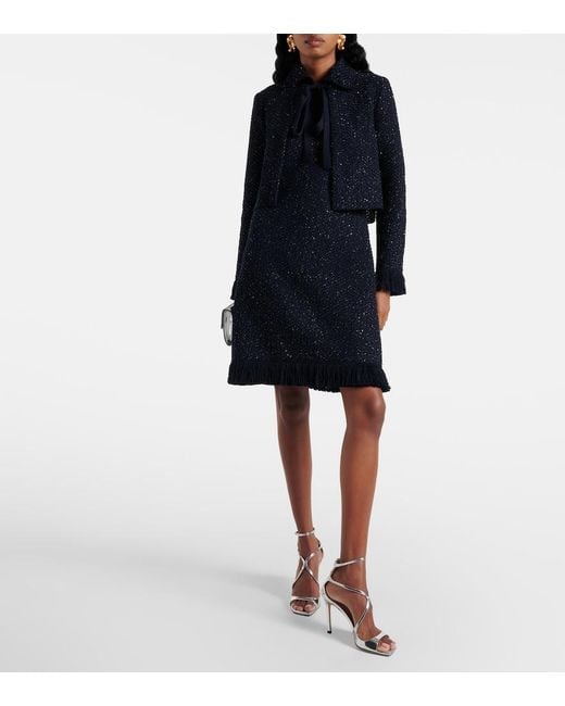 Oscar de la Renta Blue Cotton-Blend Tweed Jacket