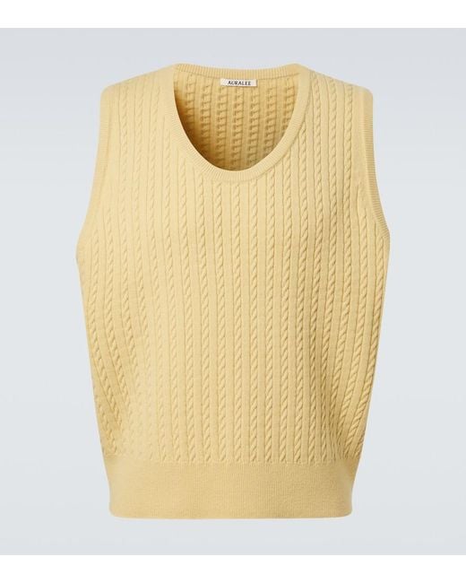 Auralee Yellow Cable-Knit Wool Vest for men