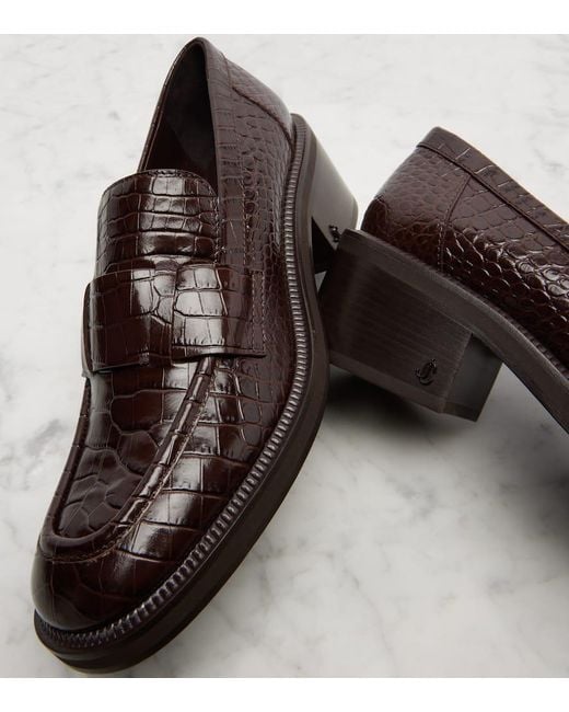 Jimmy Choo Brown Tylor 60 Croc-Effect Leather Loafers