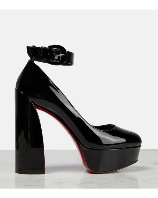 Christian Louboutin Black Movida Strap Patent Leather Platform Pumps