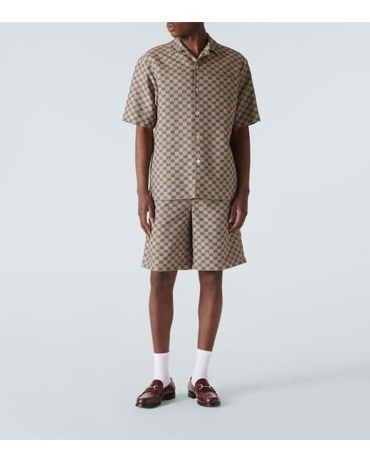 Camicia bowling GG in misto lino di Gucci in Natural da Uomo