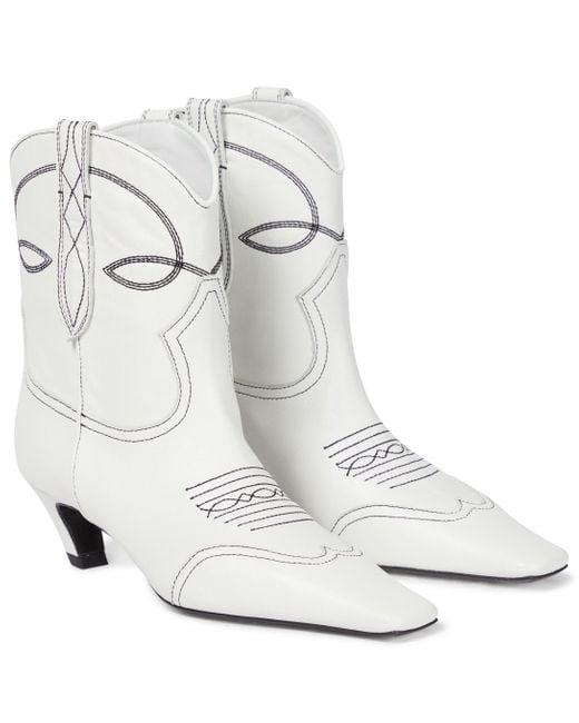 Khaite White Dallas Leather Cowboy Boots