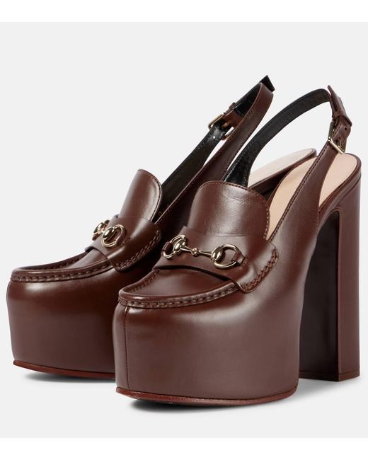 Gucci Brown Leather Platform Slingback Pumps