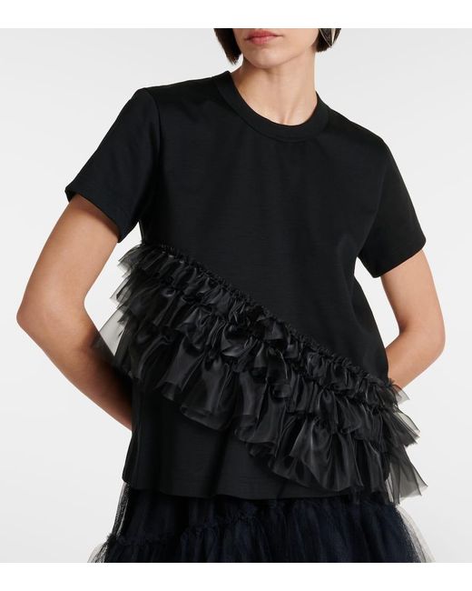 Noir Kei Ninomiya Black Tulle-trimmed Cotton Jersey T-shirt