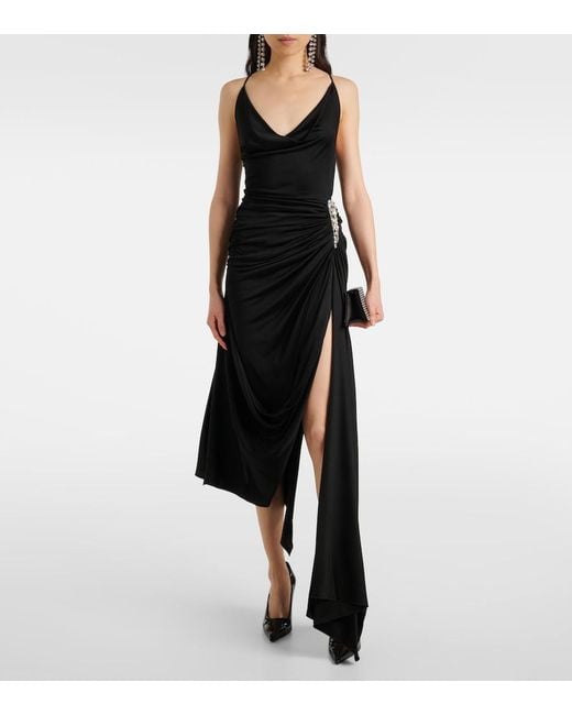 David Koma Black Asymmetric Crystal-Embellished Gown