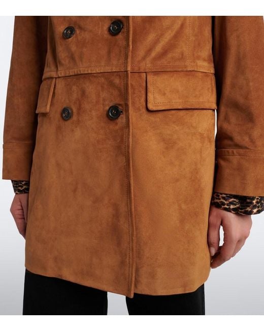 Nili Lotan Brown Remington Double-Breasted Suede Coat