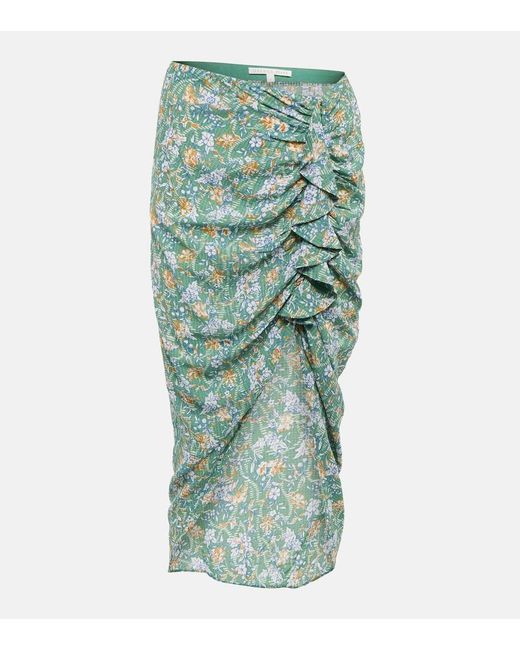 Veronica Beard Green Hazel Floral Asymmetric Midi Skirt