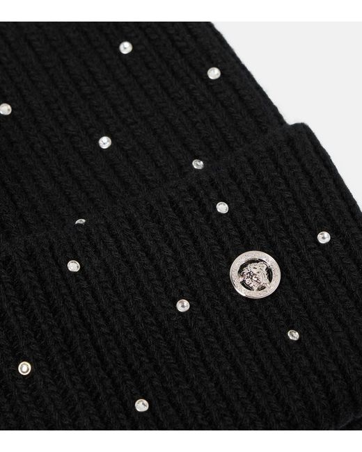 Versace Black Embellished Wool Beanie
