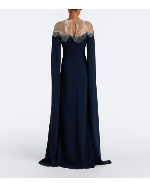 Oscar de la Renta Blue Embellished Silk-Blend Georgette Gown