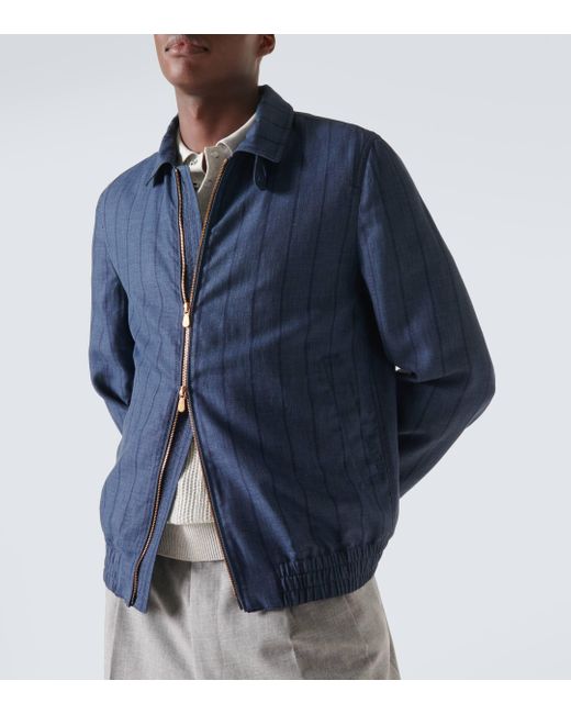 Brunello Cucinelli Blue Striped Wool Blend Blouson Jacket for men