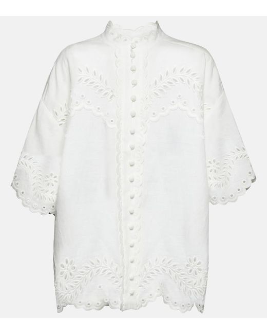 Blusa Junie de lino con bordado ingles Zimmermann de color White