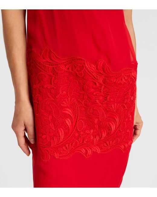 Ferragamo Red Draped Silk Midi Dress