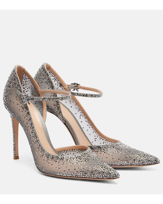 Gianvito Rossi White Rania 105 Embellished Suede Mary Jane Pumps