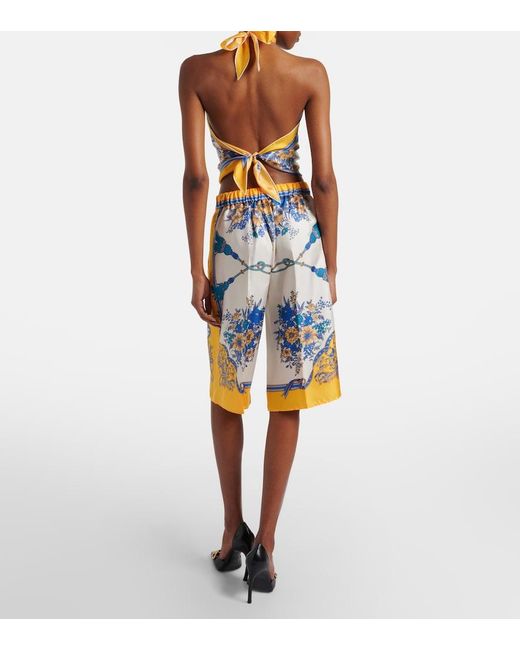Gucci Blue Floral Silk Twill Bermuda Shorts