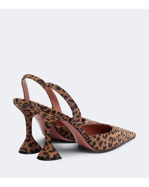 AMINA MUADDI Brown Holli Leopard-Print Suede Slingback Pumps