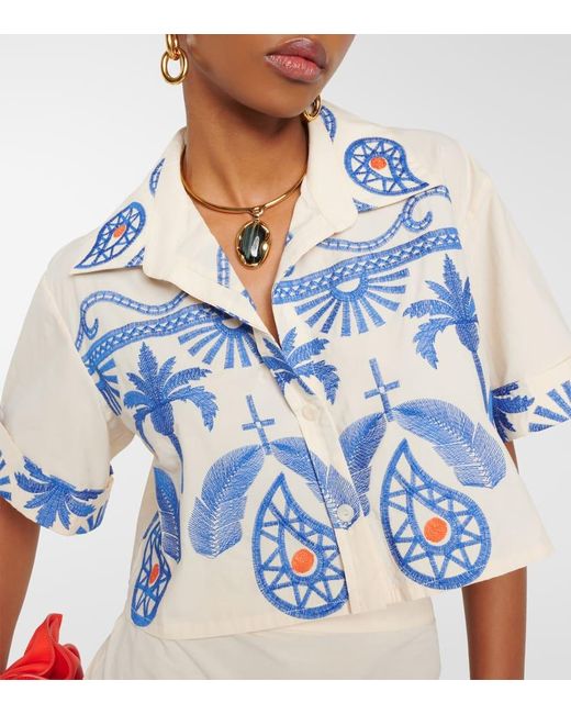 Camisa de algodon cropped bordada Johanna Ortiz de color Blue