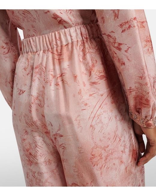 Max Mara Pink Zirlo Printed Silk Twill Wide-Leg Pants