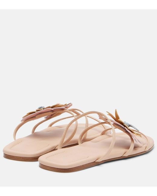 Zimmermann Pink Lilia Floral-Applique Leather Sandals