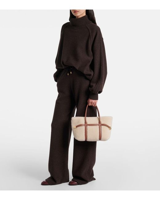 Loro Piana Natural Ghiera Small Shearling-Trimmed Tote Bag
