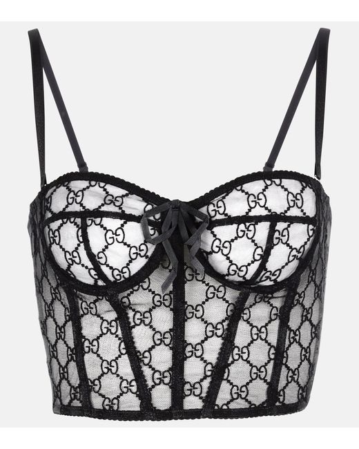 Gucci Black GG Embroidered Tulle Bralette