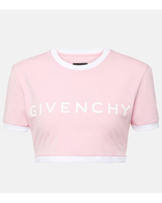 T-shirt raccourci en coton melange a logo Givenchy en coloris Pink