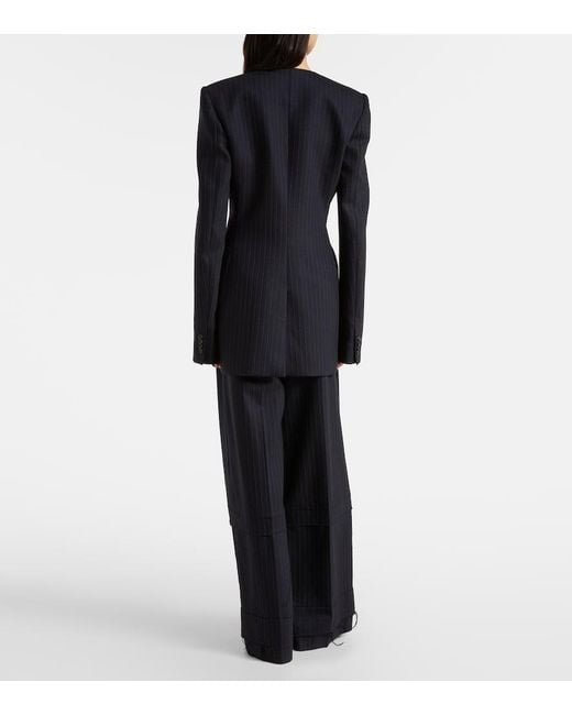 Khaite Blue Naran Pinstripe Wool-Blend Blazer