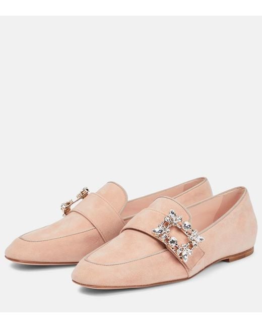 Roger Vivier Pink Mini Broche Suede Loafers