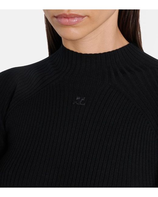 Courreges Black Ribbed-Knit Jersey Mini Dress