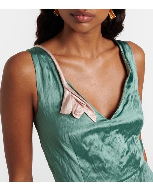 Erdem Green Floral-Applique Satin Midi Dress