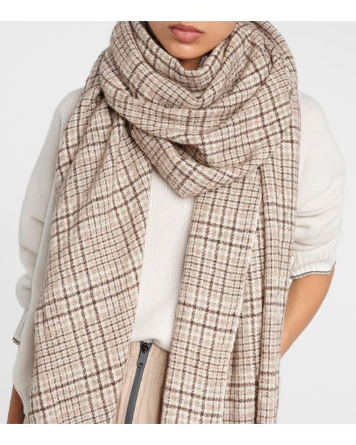 Brunello Cucinelli Natural Checked Cashmere And Wool-blend Scarf