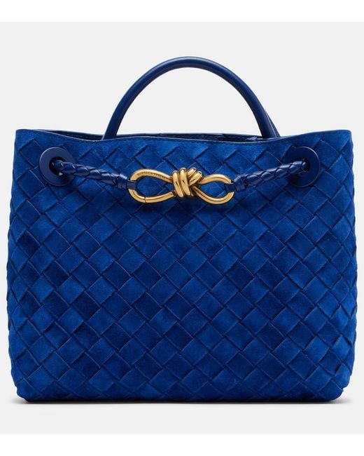 Bottega Veneta Blue Andiamo Small Suede Tote Bag