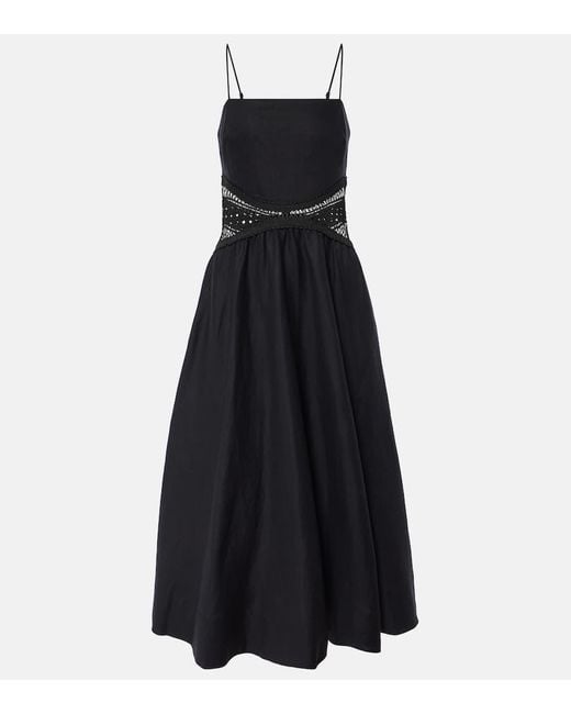 Jonathan Simkhai Black Midikleid Malena Aus Einem Leinengemisch