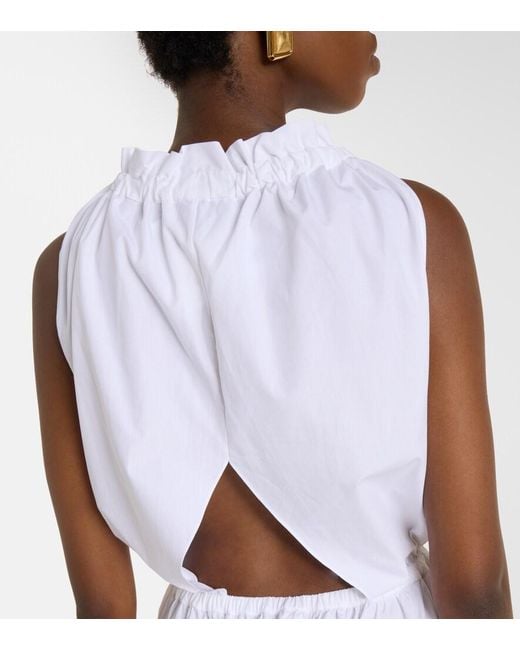 Patou White Gathered Cotton Midi Dress