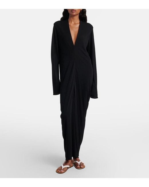 The Row Black Cassin Draped Maxi Dress