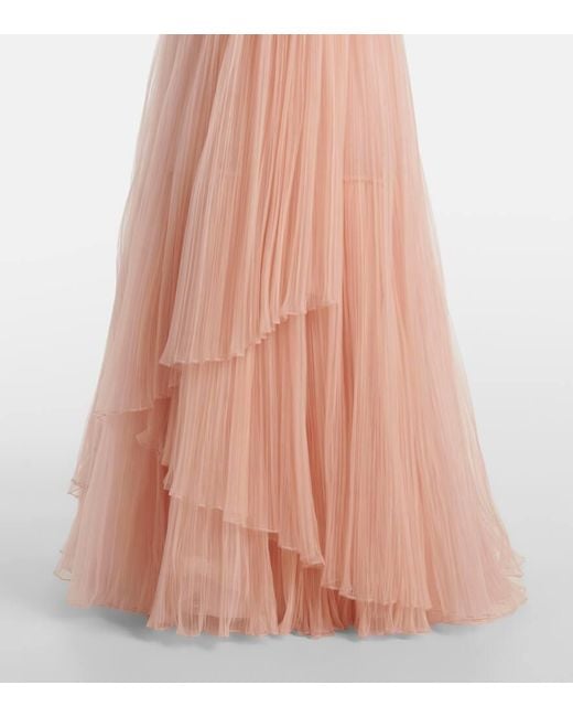 Costarellos Pink Marinel Plissé Tulle Gown