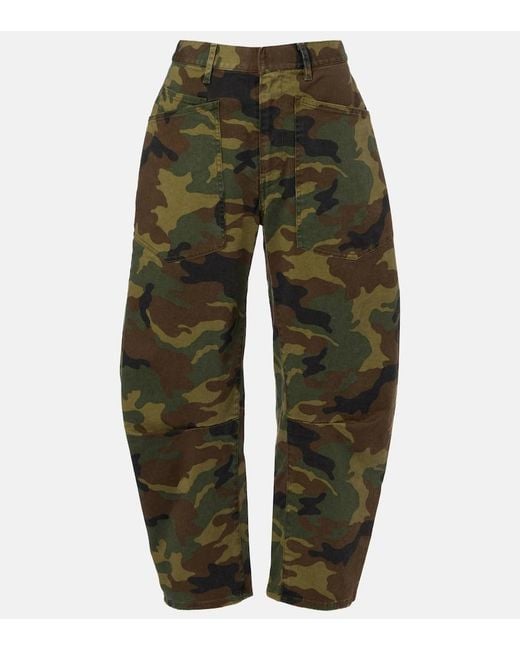 Nili Lotan Green Shon Camouflage Barrel-Leg Pants