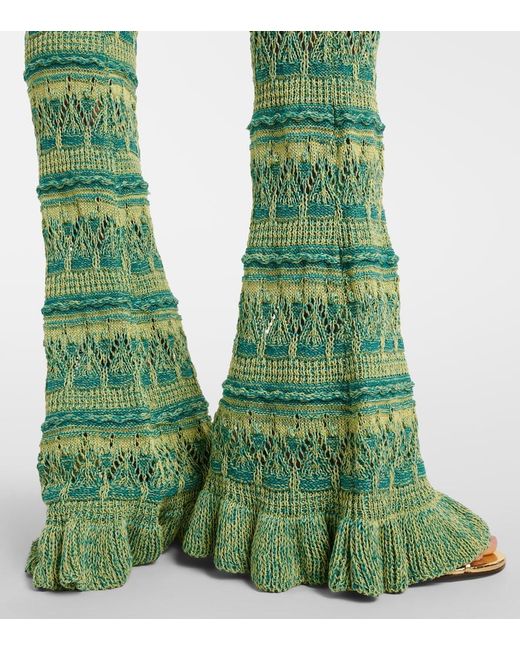 Etro Green Crochet Cotton Flared Pants