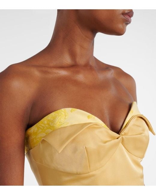 Alexander McQueen Yellow Strapless Satin Midi Dress