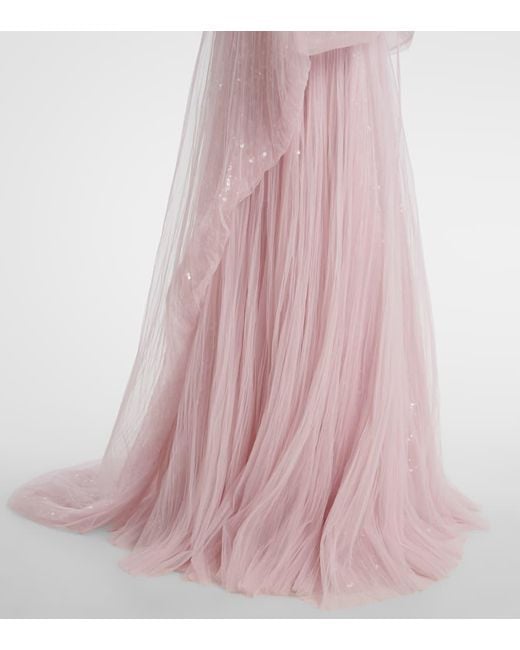 Marmar Halim Pink Caped Pleated Bustier Gown