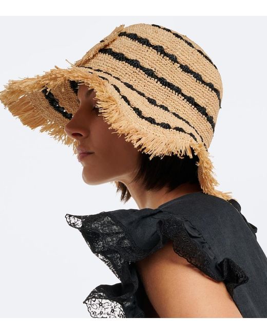 Ganni Natural Striped Raffia Bucket Hat