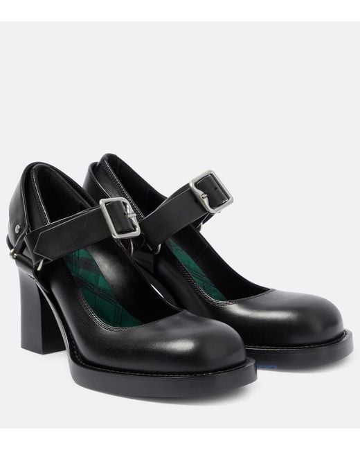 Burberry Black Stirrup 85 Leather Pumps - Women's - Calf Leather/cotton/calf Leather
