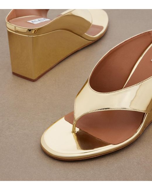 Alaïa Brown Cube Metallic Wedge Thong Sandals