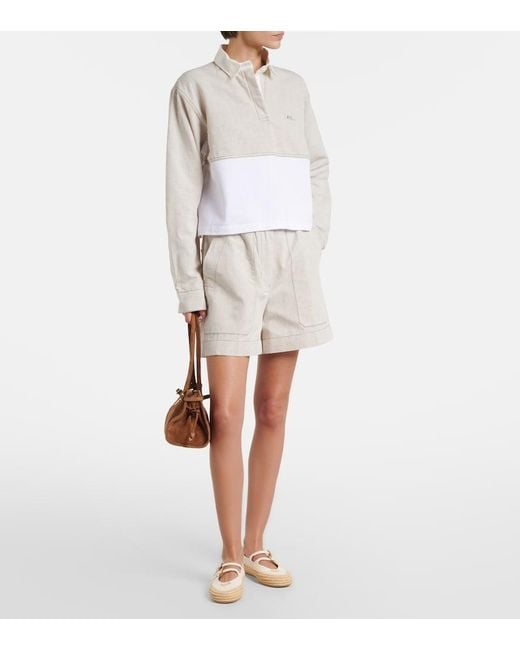 Prada White Cotton And Linen Chambray Shorts