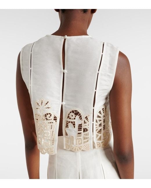 ALÉMAIS White Rosemary Embroidered Linen-Blend Top