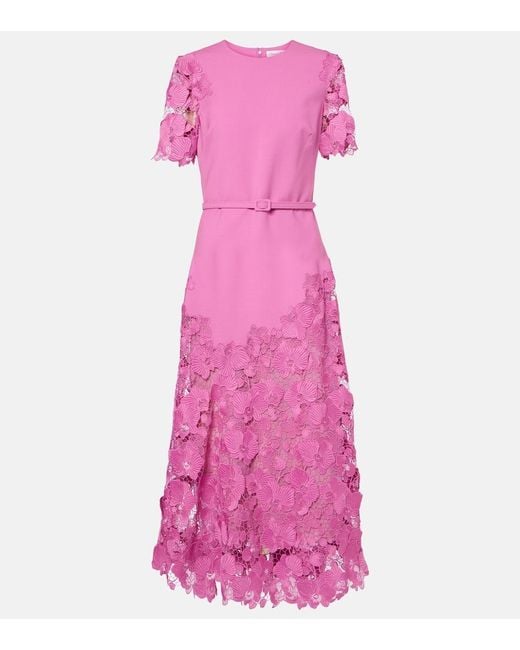 Oscar de la Renta Black Orchid Guipure Wool-Blend Midi Dress