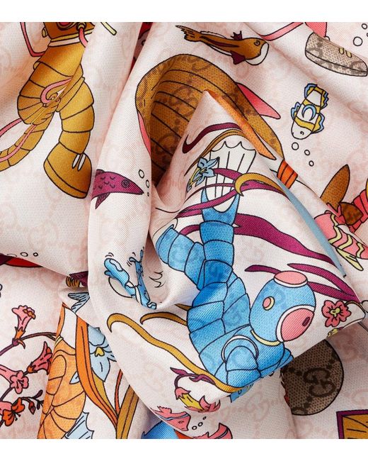 Gucci Blue Gg Printed Silk Twill Scarf